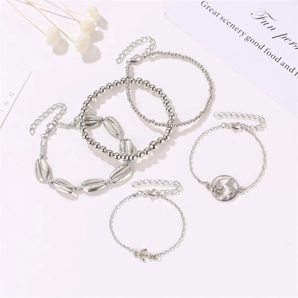 Богемные винтажные карты оболочки бусины Браслеты Наборы Серебряный браслет для