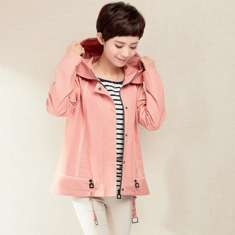 2016 New Style Women's thin coat hooded cotton jacket short design fashion outerwear mother's showing young jackets 5XL khaki |