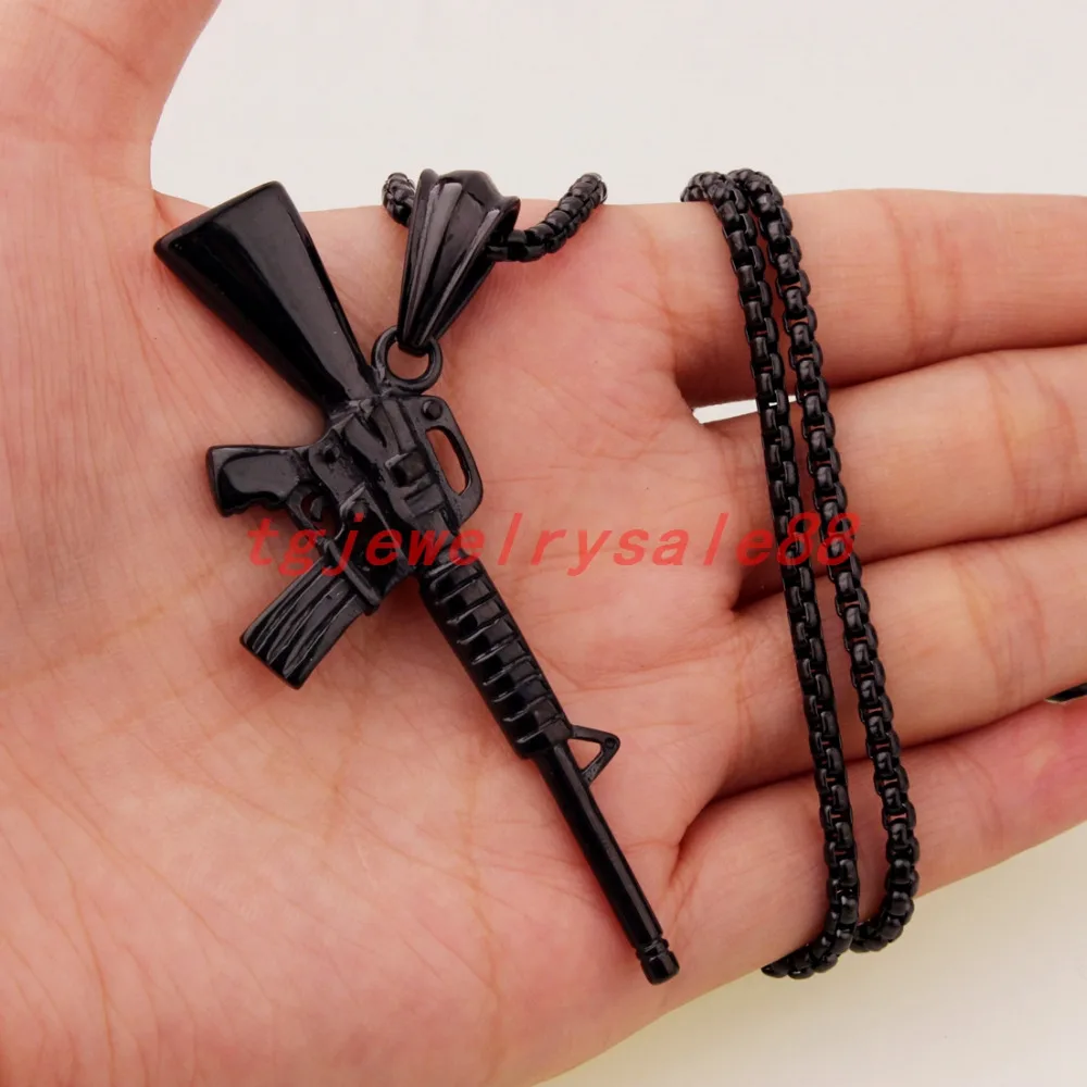 Новый дизайн черный-цвет M16 Submachine Gun кулон из нержавеющей стали крутое мужское