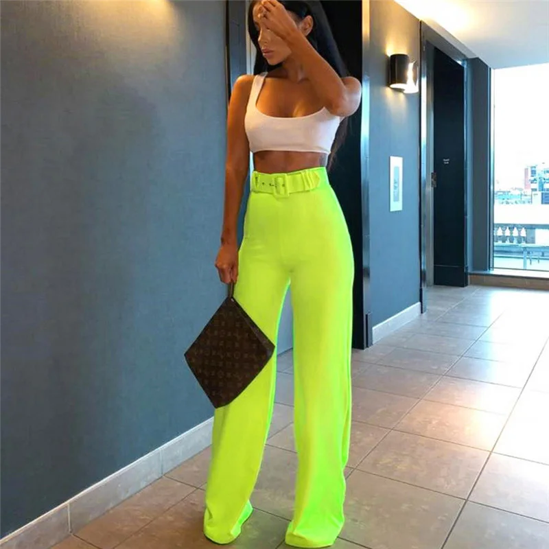 Hugcitar high waist wide leg pants summer women fashion solid streetwear trouses