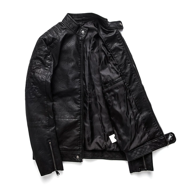 2018 Winter Men's Leather Jacket Men Slim Stand Collar Jaqueta Couro Bomber Male Top Locomotive Coats | Мужская одежда