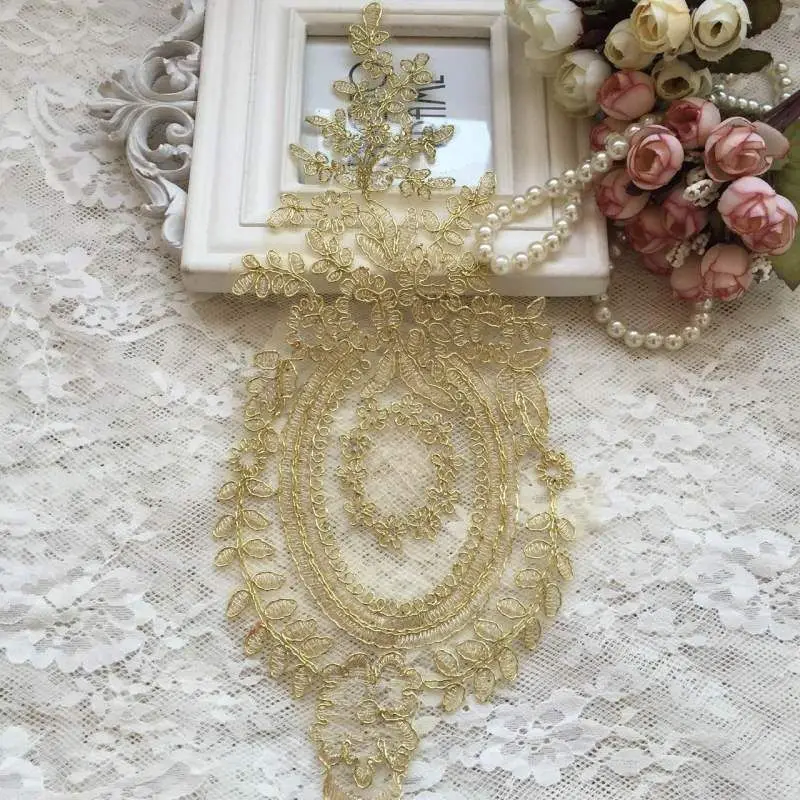 2 шт. 29X15cm деликатная аппликация с кружевной отделкой отделка Роскошная вышивка