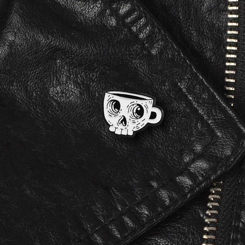 Простая брошь в виде черепа кофейной чашки Готическая мультяшная чашка скелет