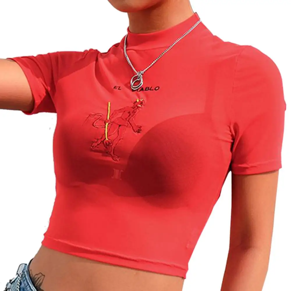 Женская модная летняя футболка привлекательная сетчатая Прозрачная Футболка