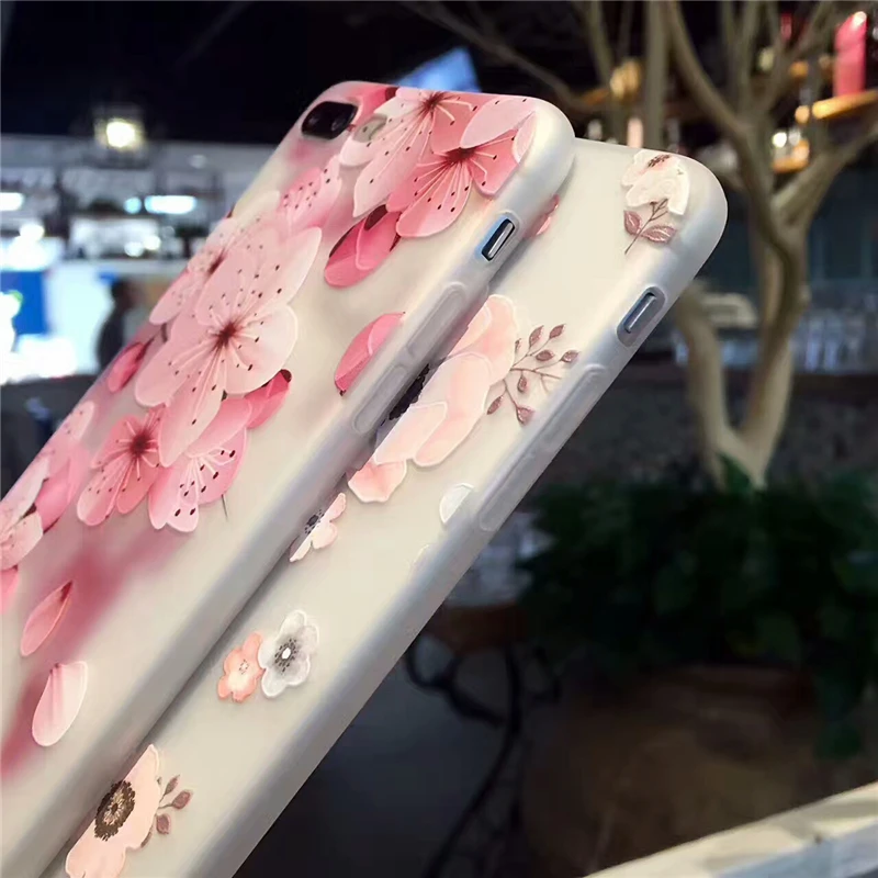 Pink cherry blossoms Phone Case For iphone x 8x cover Silicone TPU Frosted Back shell for iPhone 7 7Plus 8 8plus 6 6s Coke case |