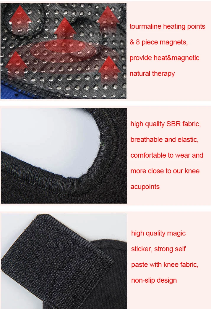 Black Color Neoprene Infrared Self Heating Knee Support Size Adjustable Magnetic Knee Belt