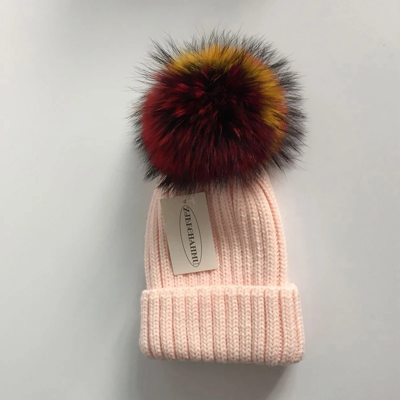 Children 01 Модные новые помпоны из натурального Лисьего меха норки 18 см Skullies Beanies, шапки для женщин и девочек, зимние теплые шапки, детские шапки Skullies Beanies - Цвет: Children 01