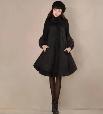 Плащ, пальто, S-3XL, новинка, шерстяная куртка, женская, стоячий воротник, оборки, заплатка, пальто, Осень-зима, рукав-фонарик, кашемировое пальто - Цвет: as picture