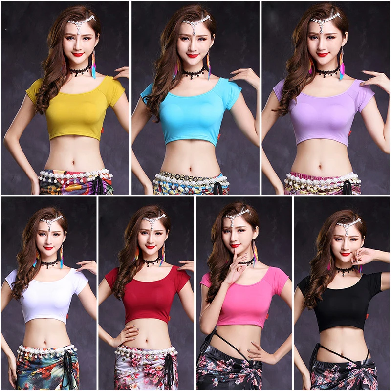 2018 Новый живота Танцы Практика одежда Сексуальная шею Ткань модал Рубашка с