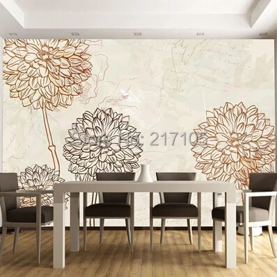 Бесплатная доставка Пользовательские обои теплых оттенков. Ретро цветок Papel де
