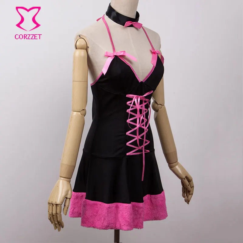 Черные костюмы лисицы со шнуровкой и хвостом наряд для вечеринки на Хэллоуин