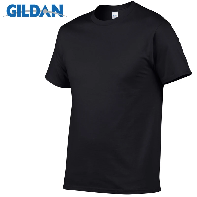 015 black Gildan/Распродажа брендовых мужских летних футболок из хлопка, мужская повседневная футболка с короткими рукавами и круглым вырезом, удобный однотонный топ, футболки - Цвет: 015 black
