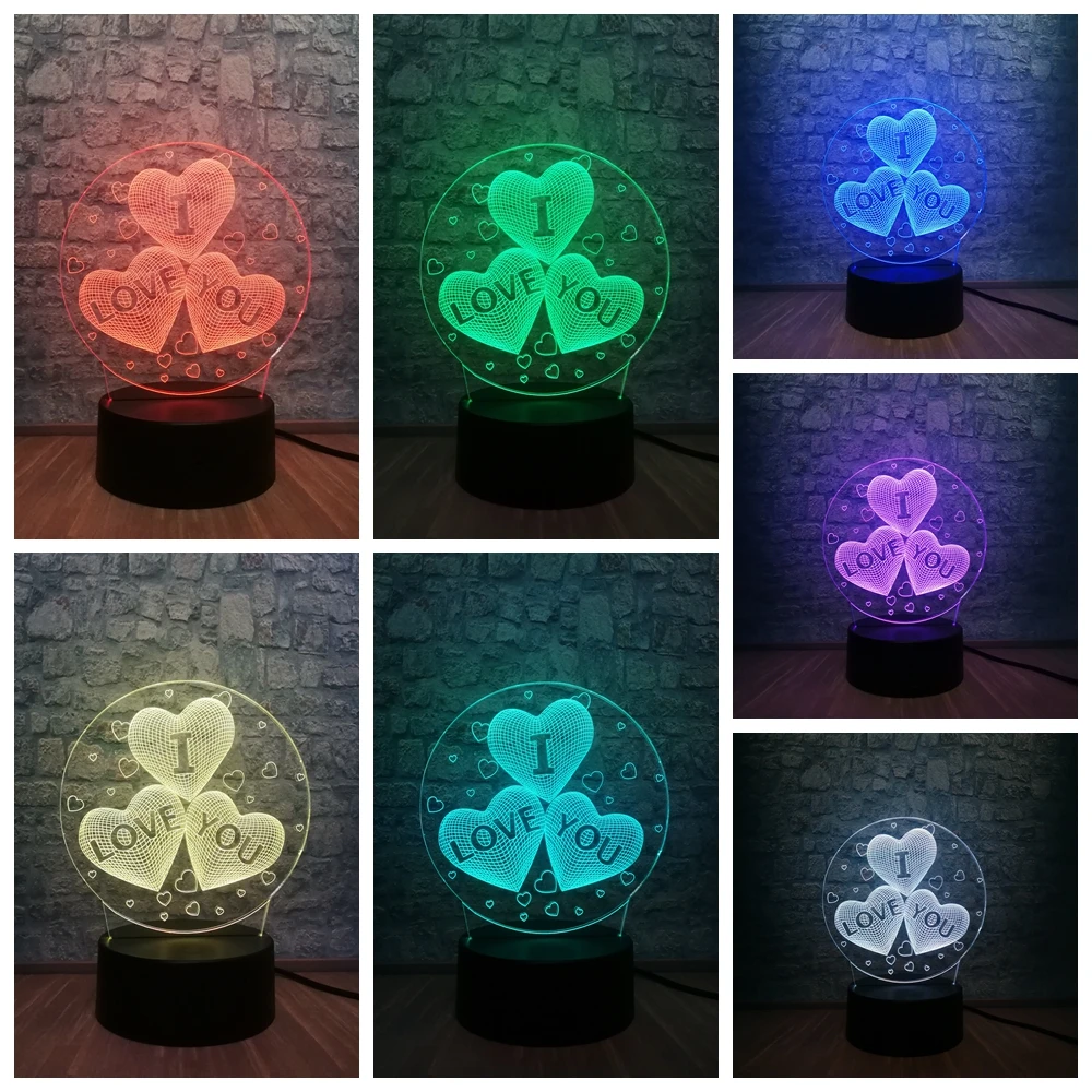 Романтичный светодиодный светильник с 3 милыми сердечками 3D USB атмосферное