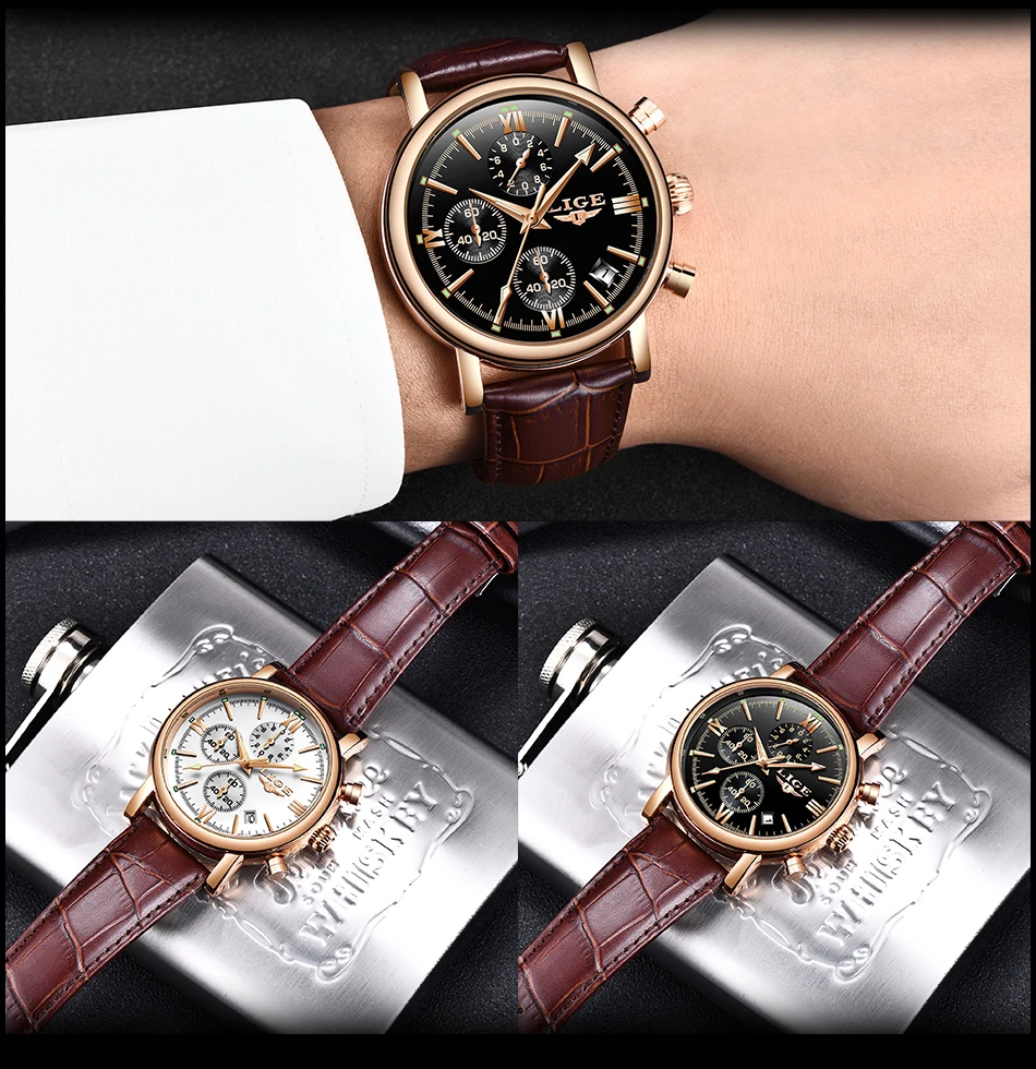 Reloj Hombre LIGE Горячие мужские s часы модный подарок спортивный хронограф римские цифровые кварцевые наручные часы мужские кожаные водонепроницаемые часы