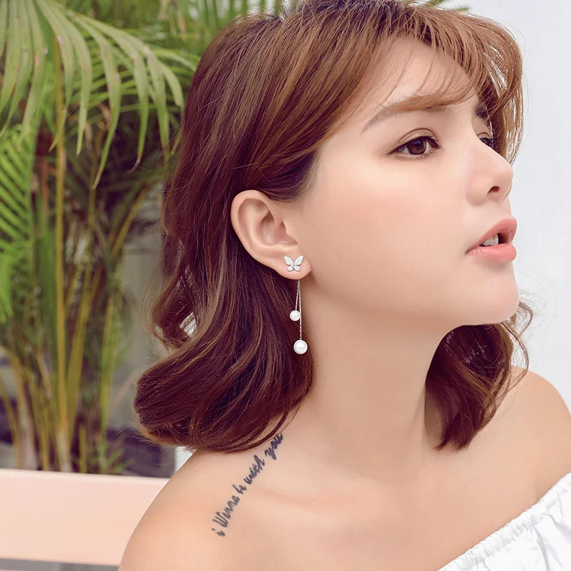 Серьги Бабочки из серебра 925 пробы серьги с кисточками женские темпераментные