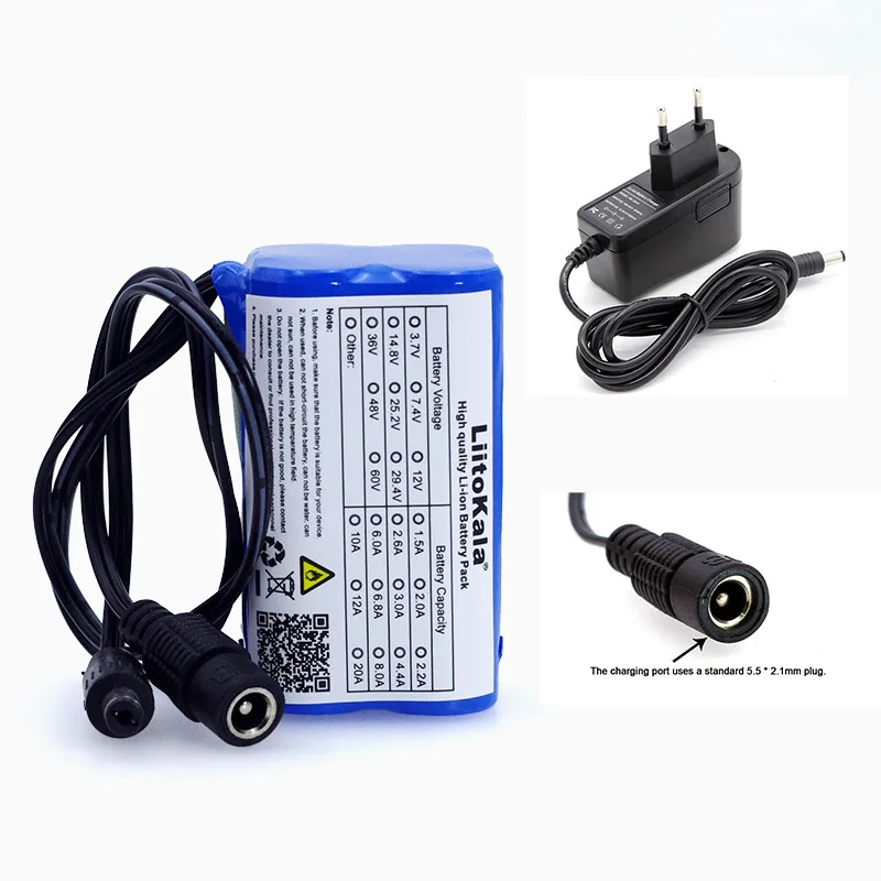 LiitoKala защита 7,4 V 5200 mAh 8,4 V 18650 Li-lon батарея велосипедные фары головная лампа специальный аккумулятор DC 5,5 MM+ 1A зарядное устройство