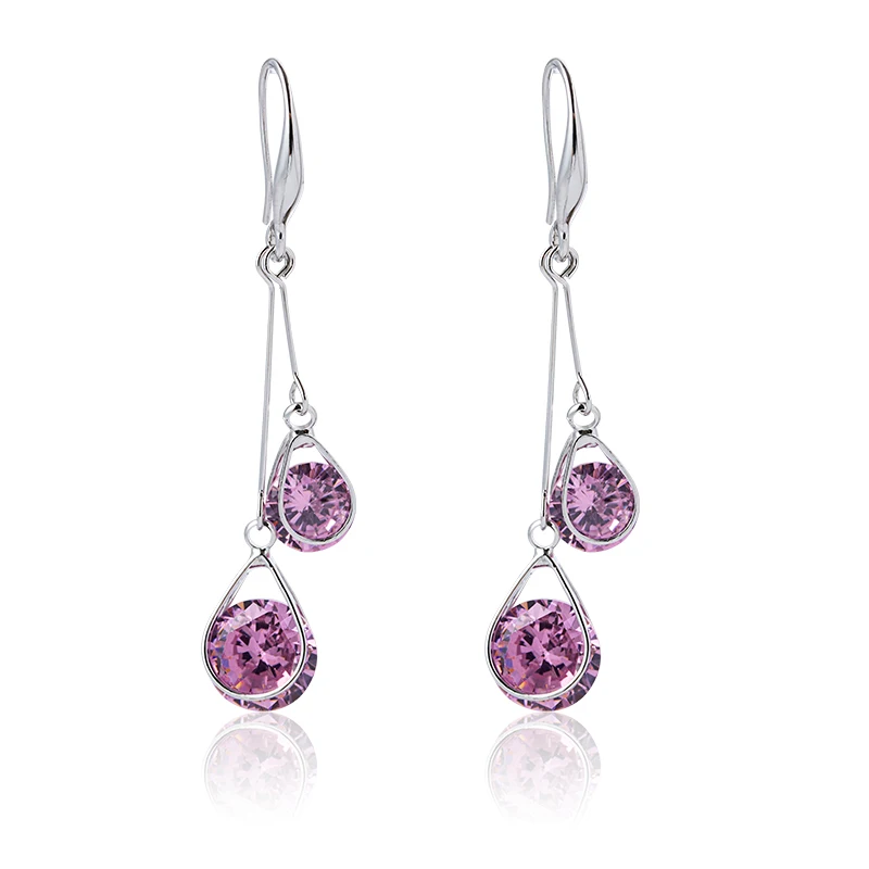 Silver Pink Новинка, корейский стиль, красивые цвета, розовое золото, серьги для женщин, модное ювелирное изделие, кубический цирконий, висячие серьги, женские серьги, горячая Распродажа - Окраска металла: Silver Pink