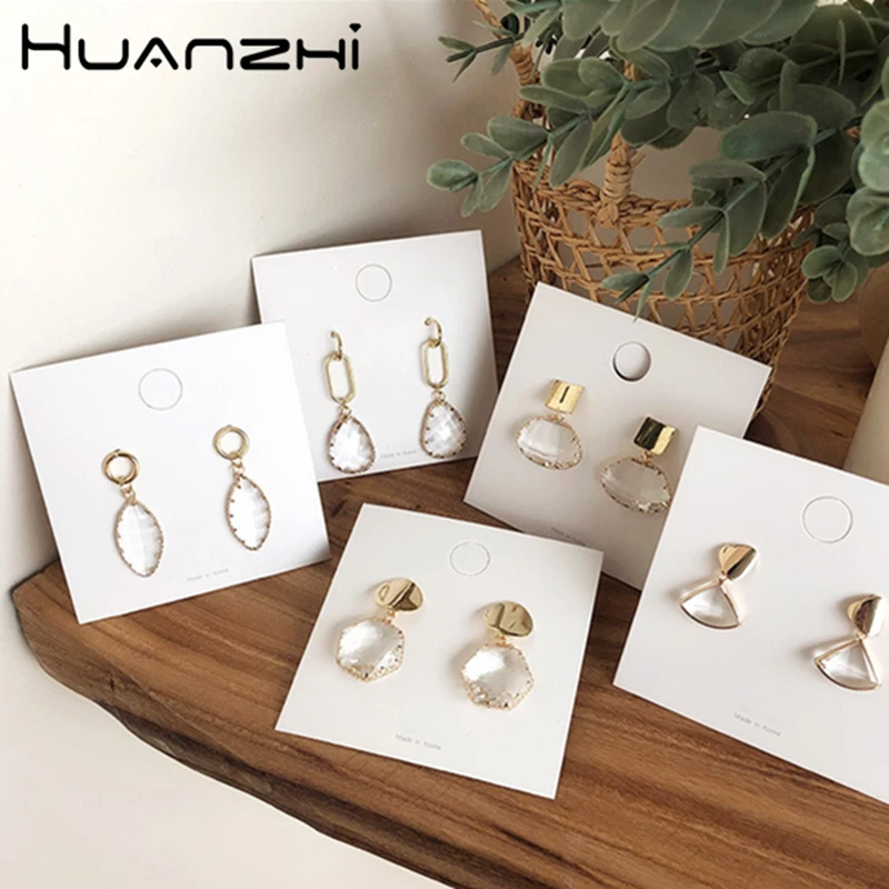 HUANZHI 2019 New Crystal Secto rGeometric Unique Transparent Korea Elegant Drop Earrings for Women Party Travel Girls Gift | Украшения и