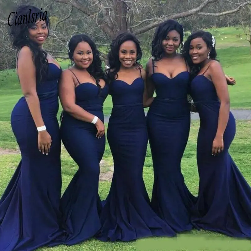 

Sexy Navy Blue Bridesmaid Dresses for Wedding Guest Party Cheap Straps with Sweetheart Neck Plus Size Formal Gowns for African