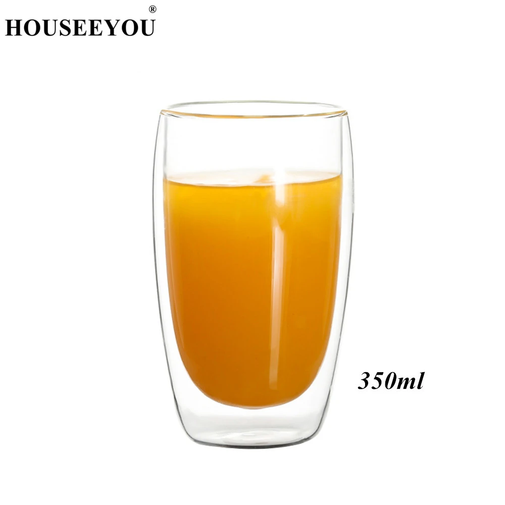 350ml HOUSEEYOU, 2 шт./лот, креативные стеклянные кофейные кружки с двойными стенками, чайная чашка, прозрачные изоляционные стаканы без ножки, вазы, чашки, пивные винные чашки - Цвет: 350ml