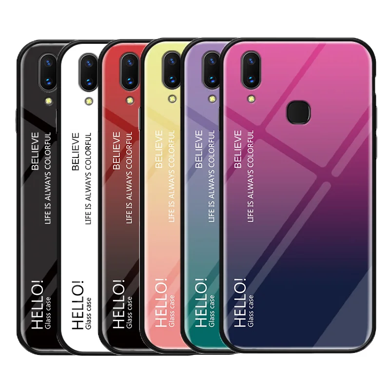 Чехол для Vivo V9 модный роскошный Твердый чехол с закаленным стеклом и силиконовой