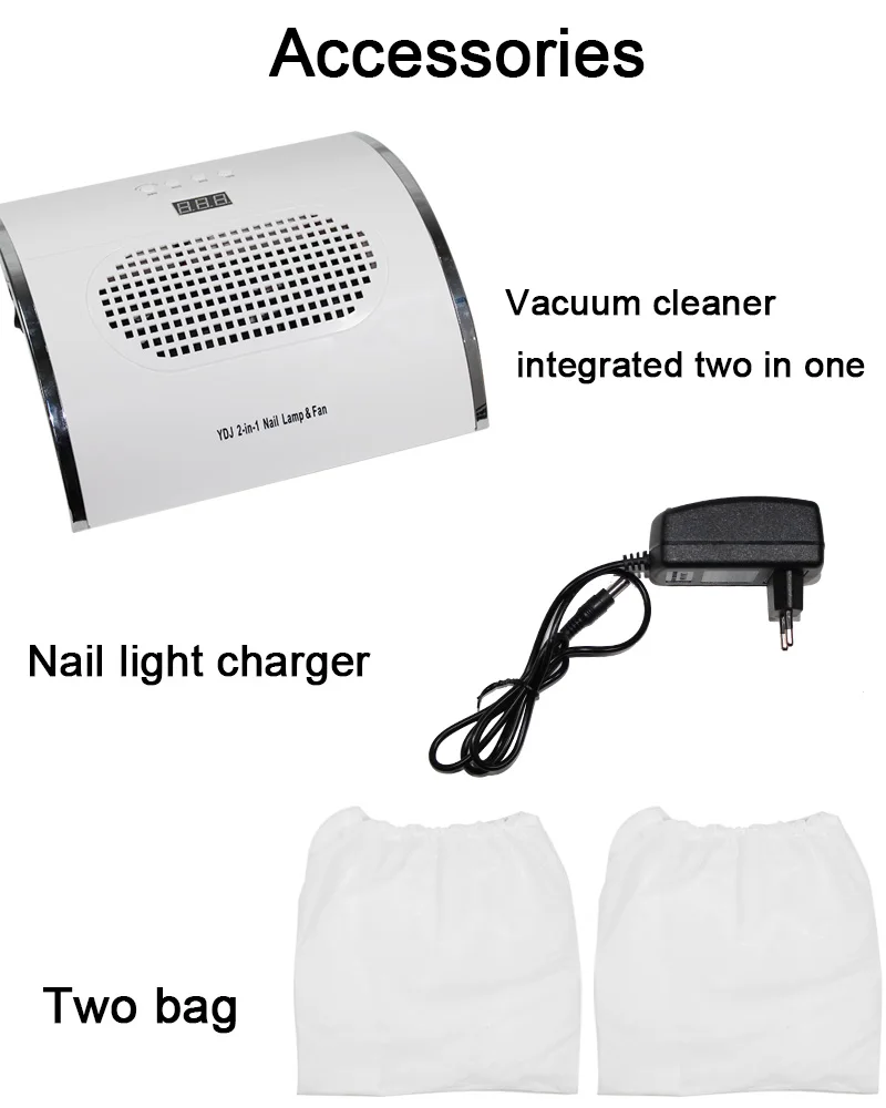 24/72/80W LED 2In UV LED Nail Lamp Infrared induction 10/30/60/99s with Nail Duct Suction 2 Fan Vacuum Cleaner For Manicure Tool
