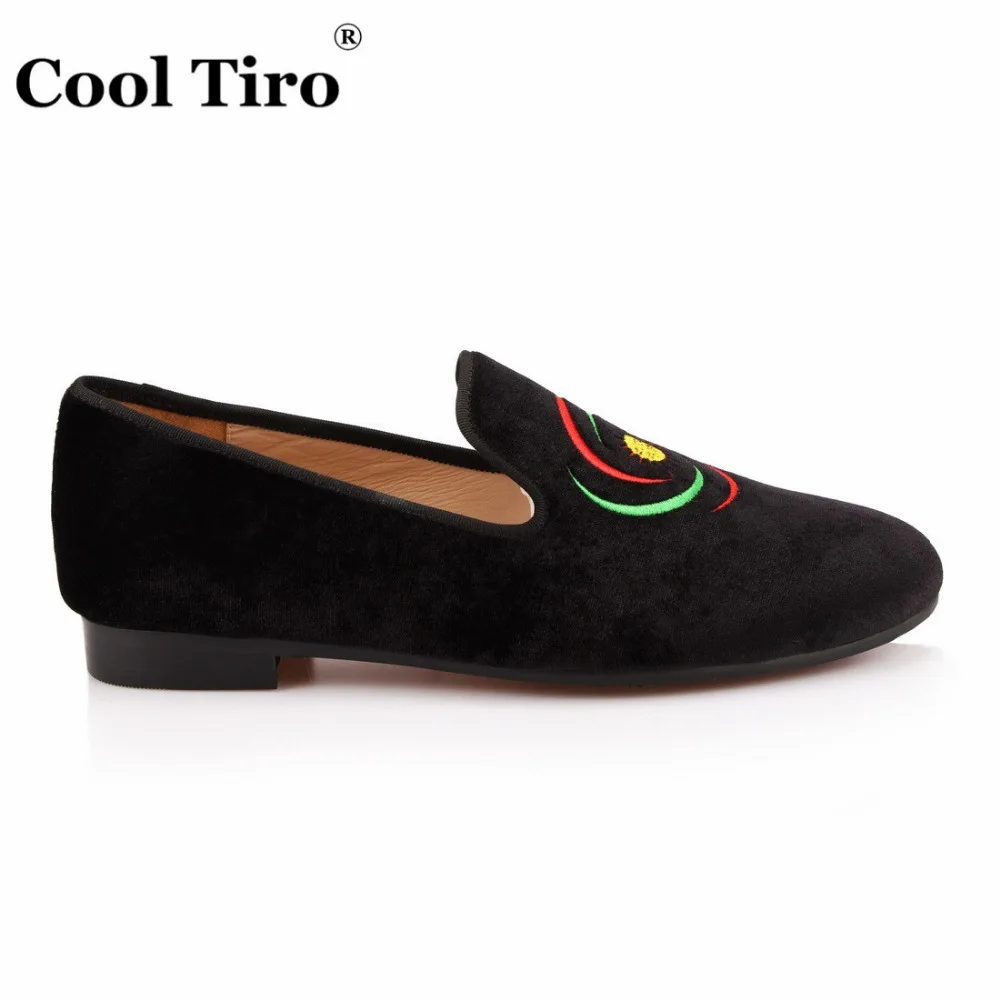 COOL TIRO men shoes Italy fashion design spring black velvet embroidered loafers flats casual High quality Handmade | Обувь
