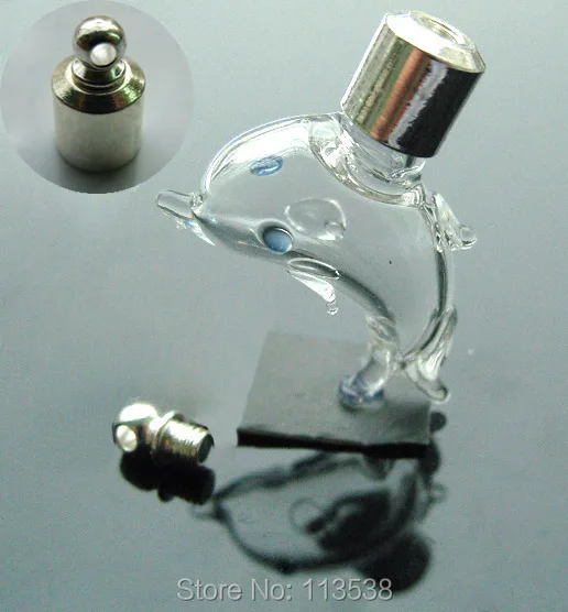 50pieces/lot SCREW CAP 29.5*18*10.3mm dolphin shape Glass Vial Pendant handmad rice art glass necklace pendant mini bottle | Украшения и