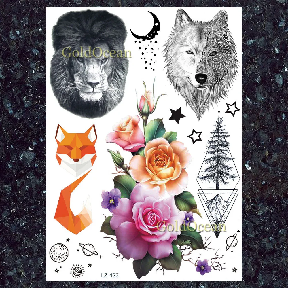 Водостойкие Временные татуировки наклейки с имитацией черного льва и медведя