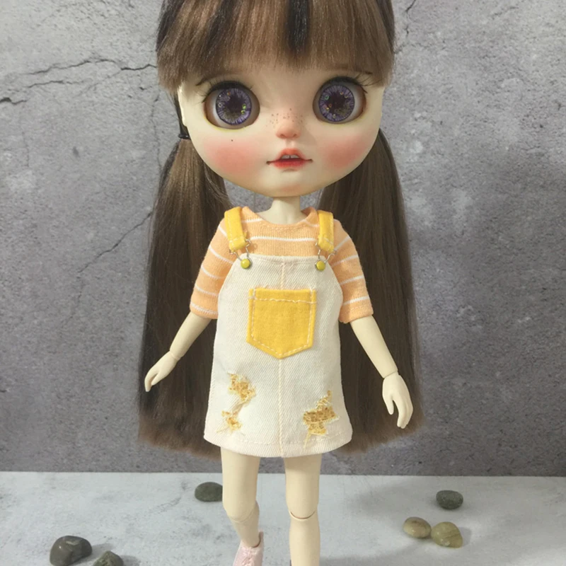 Новинка милый комбинезон юбка комбинезон/футболка в полоску для blyth ob24 azone barbies 1/6