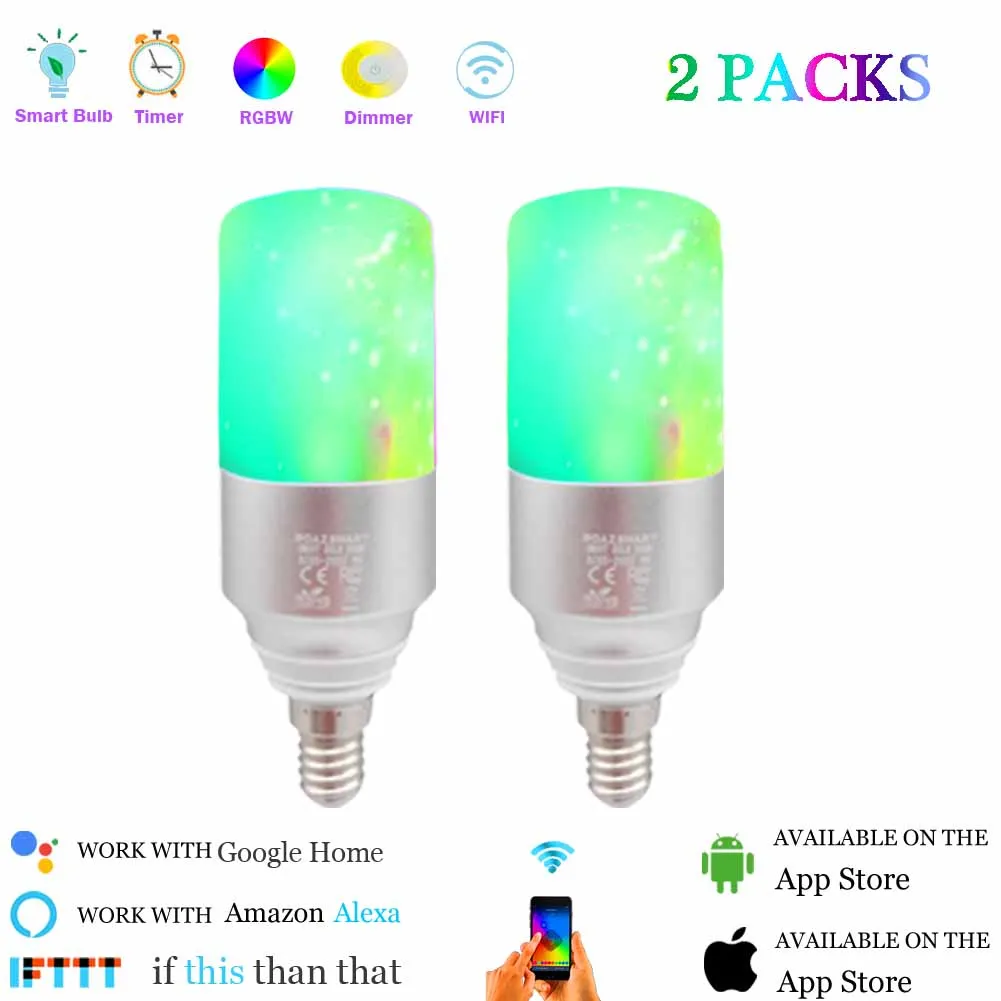 Умный Wifi свеча E14 RGB 5 W Голосовое управление светодиодная смарт лампочка