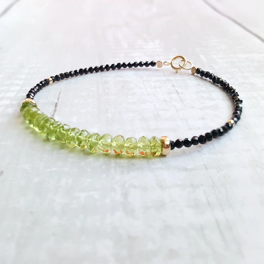Lii Ji Peridot Черный шпинель браслет натуральный драгоценный камень 925 пробы