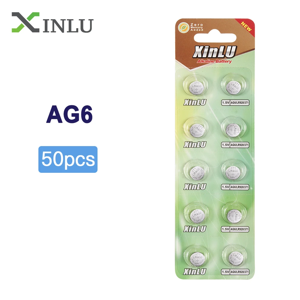 50 шт. кнопочные батарейки AG6 371 SR920SW LR920 SR927 171 370 L921 LR69 SR920 1 55 в щелочные XINLU |