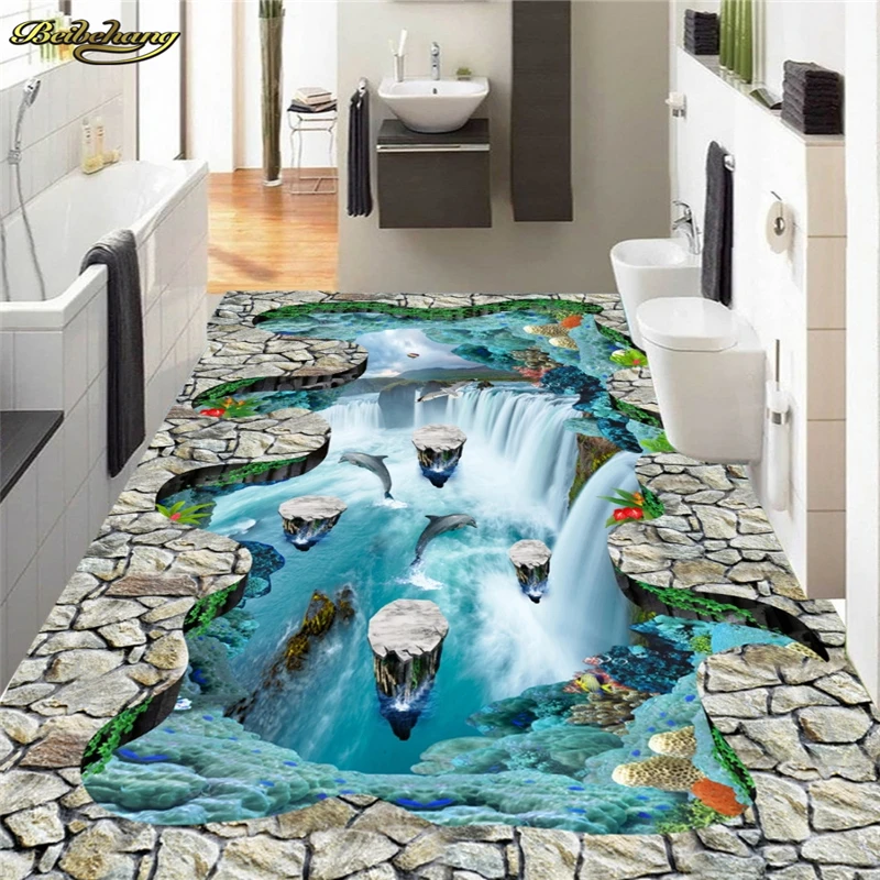 Фотообои 3D beibehang для пола с изображением скал водопада птиц ванной кухни |