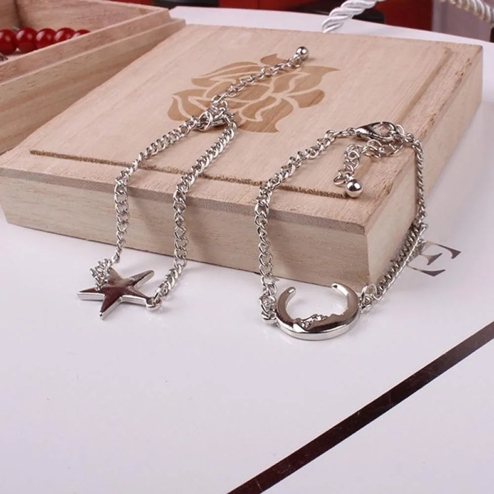 2 шт./компл. Элегантный Простой стиль луна и звезда романтическая пара браслет