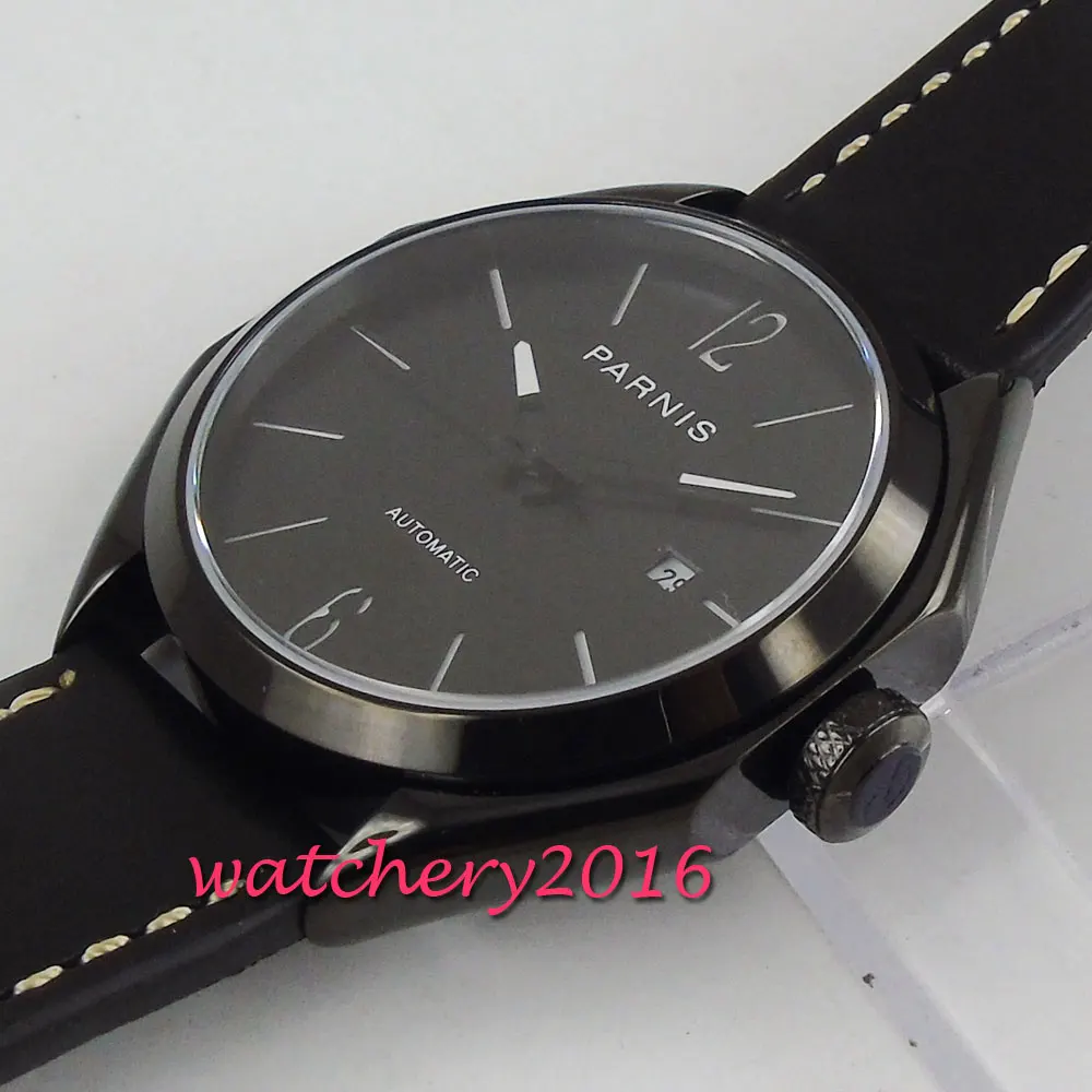 Мужские часы PARNIS с черным циферблатом многоугольное сапфировое стекло PVD