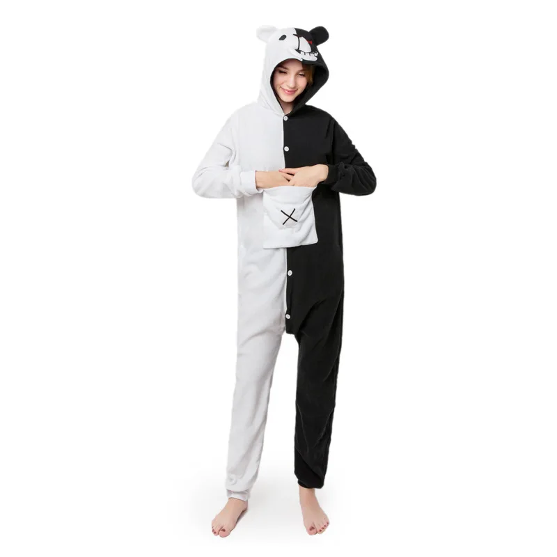 кигуруми Черный Белый Медведь животных Onesie Danganronpa Monokuma пижамы для женщин