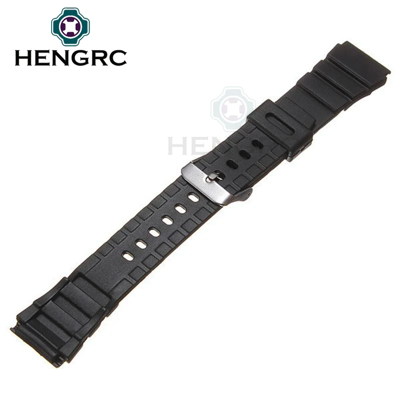 HENGRC Rubber Watchbands 18 20 22mm Men Sport Diving Silicone Watch Band Strap With Silver Steel Metal Pin Buckle For Casio