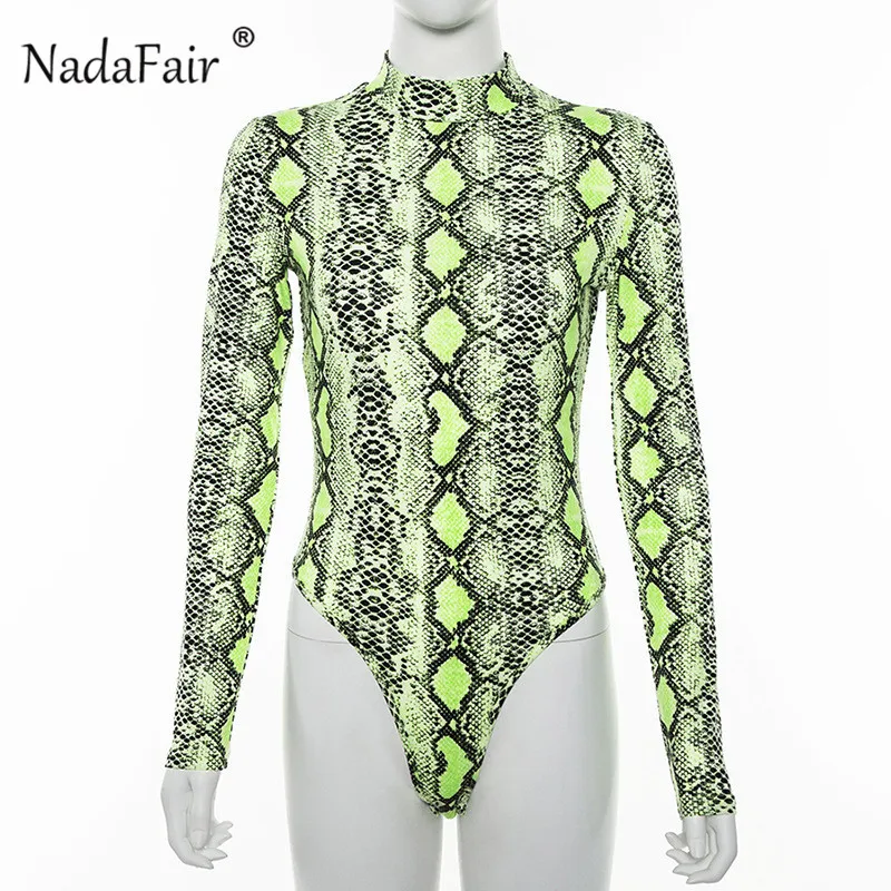 Боди Nadafair неоновый желтый из змеиной кожи женские облегающие осенние Ползунки