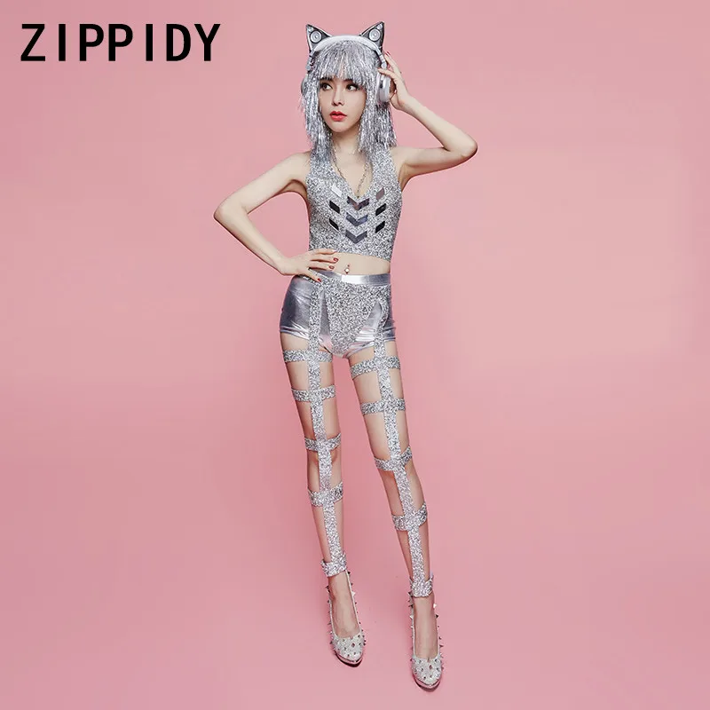 Яркий серебристый зеркальные костюмы жилет короткие полые Леггинсы сексуальный