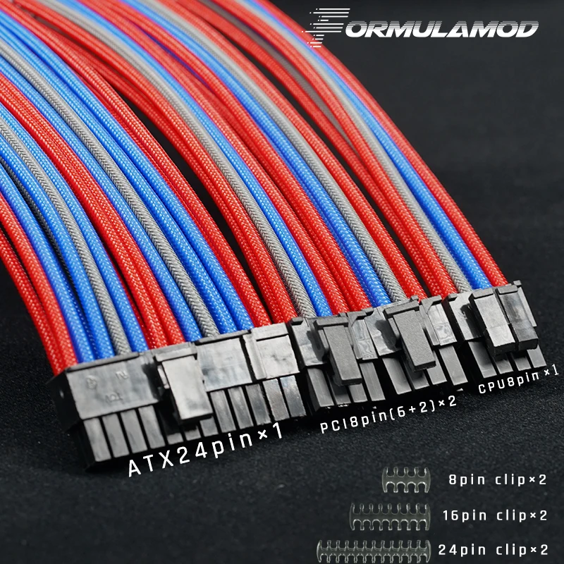 

Extension Cable Kit , ATX 24Pin PCI-E 8PIN EPS 8PIN 18 AWG With Cable Comb , PC PSU Extension Cables Sleeved