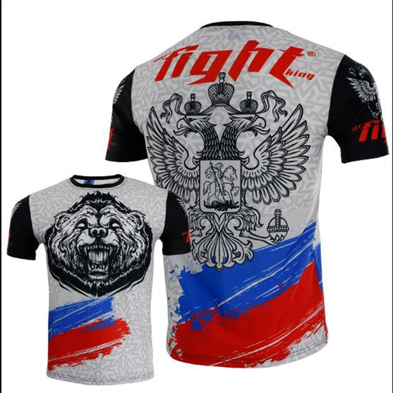 Летняя Новинка 2019 Мужская MMA борьба с коротким рукавом Бег Фитнес UFC смешанные
