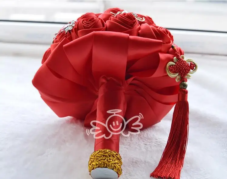 

Bridal Bouquets Wedding Bouquet Decoration Flowers Rose Bridal Bouquet Red Satin Romantic Wedding Flowers D365