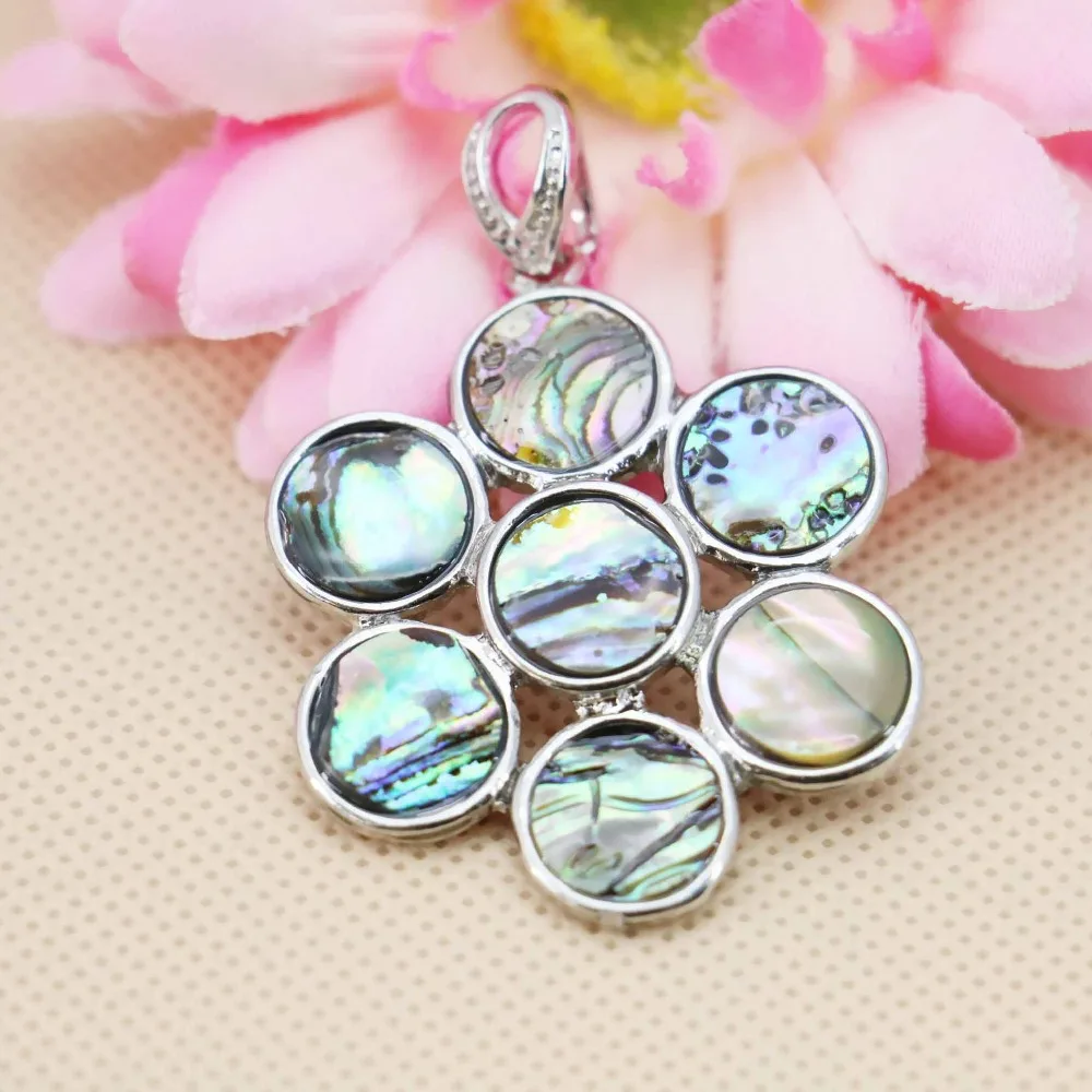 

35mm Fashion Flower Design stripe Abalone Material seashells sea shells pendant making jewelry crafts women gifts DIY Decorative