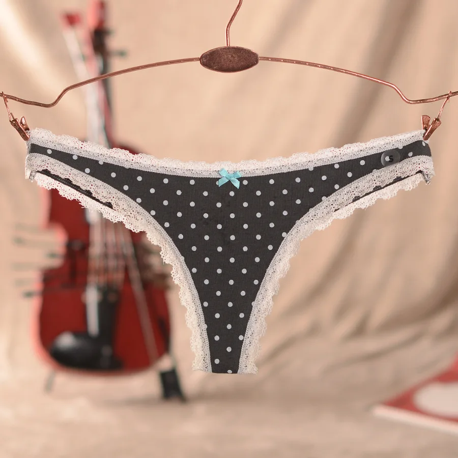 Женские хлопковые кружевные стринги в горошек 2 шт./лот большие размеры трусики с
