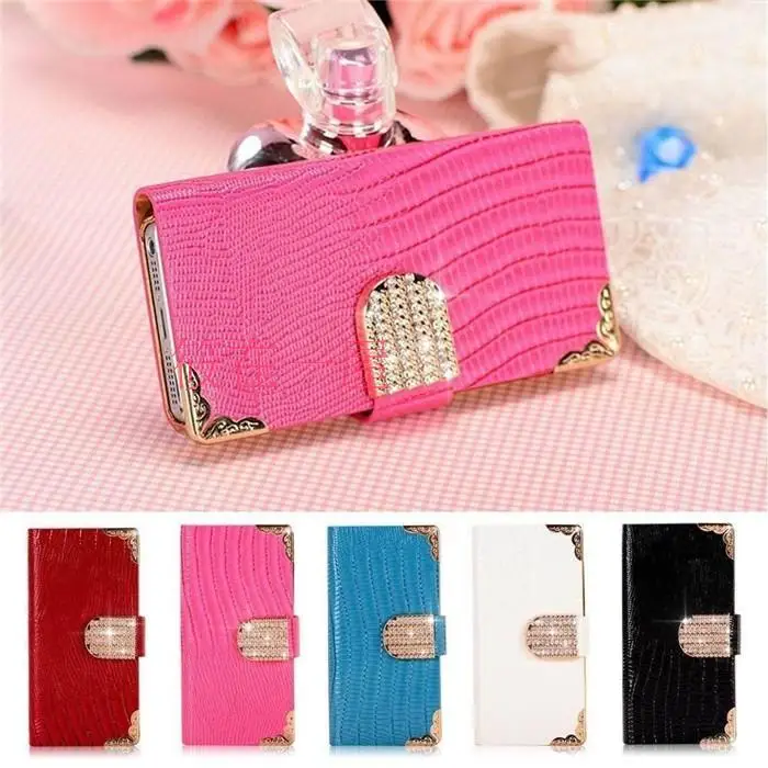 DHL 60PCS Case For iPhone 7 Plus 6S 6 Lizard Pattern Shining Wallet PU Leather Flip Crystal Bling Buckle Cover |