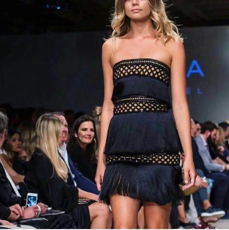 Новые Высокое качество без бретелек кисточкой модные платье коктейль милое HL|cute