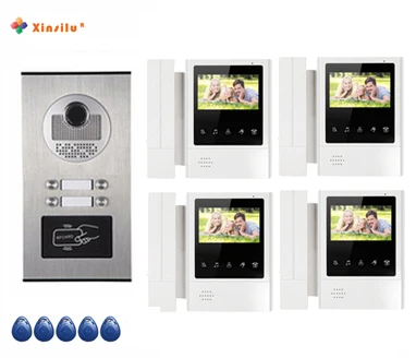 

Система домашней безопасности XINSILU с несколькими кнопками, домофон для 4-квартир w/t, 4,3 дюйма, видеодомофон, монитор, разблокировка ID-карты
