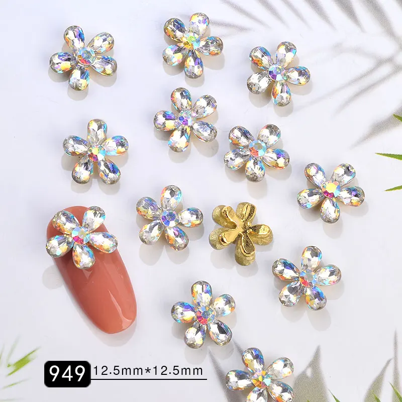 5pcs 949 5 шт. цветочный дизайн AB прозрачный арт для ногтей Стразы красочные стеклянные драгоценные камни ювелирные изделия 3D блестящие украшения аксессуары для самостоятельного маникюра - Цвет: 5pcs 949