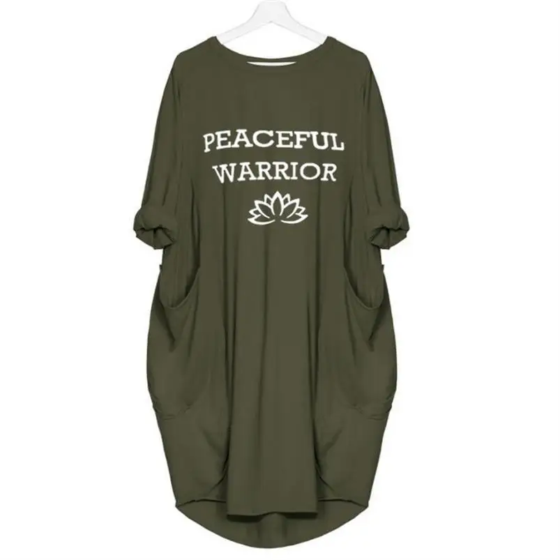 Новая футболка с надписью «Peaceful Warrior» для женщин, топы с карманами, женская футболка, летняя футболка размера плюс, женские футболки с графикой